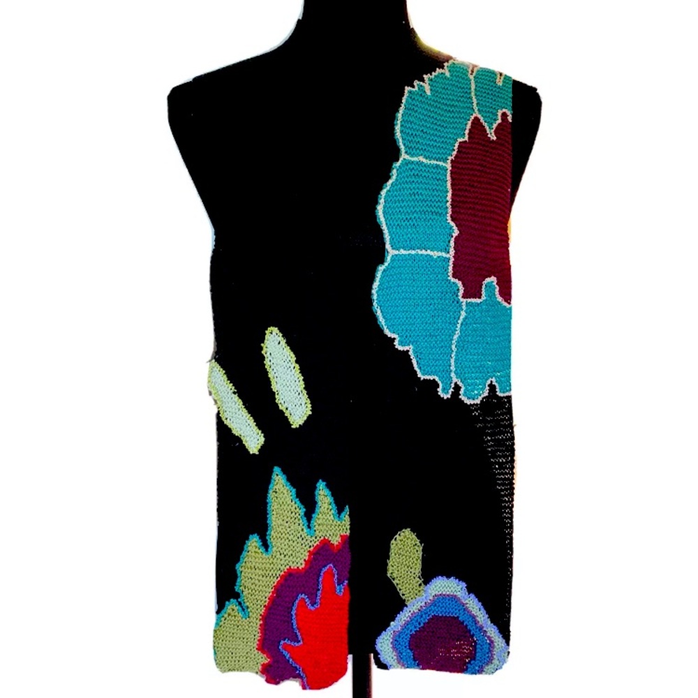 NEW! Boho Chic LITTLE JOURNEYS CHICAGO Crochet Floral Cotton Scarf Black+Multi